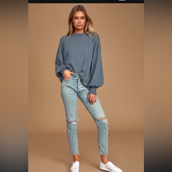 Lulus cozy comforts slate blue dolman sleeve sweater top - Picture 1 of 9